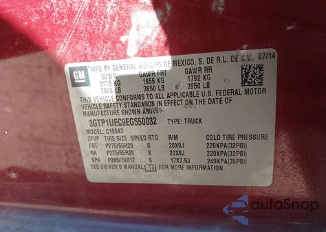 2014 GMC Sierra 1500 Sle from USA, damaged, VIN 3GTP1UEC9EG550032